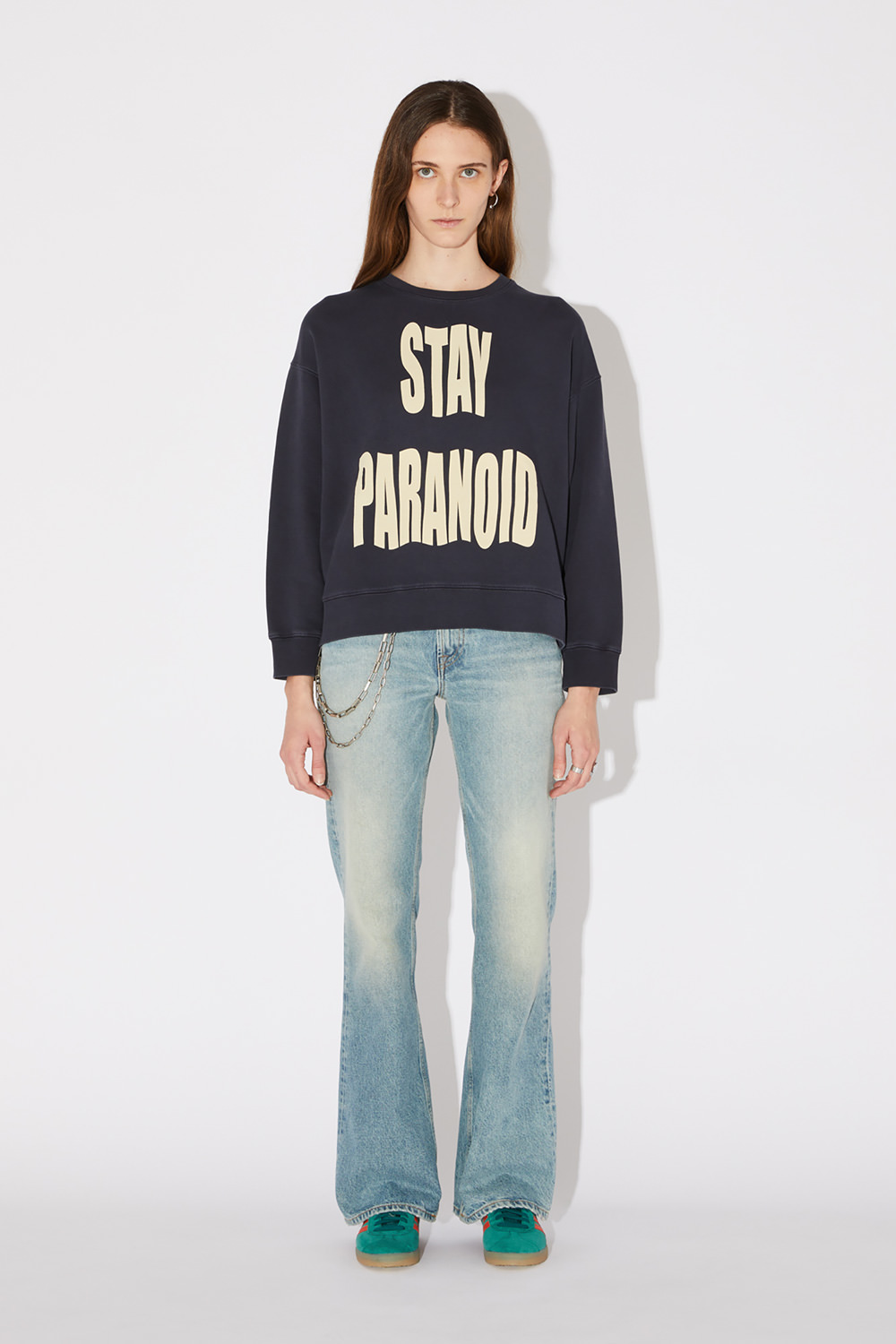 AMISH: CREW NECK SWEATSHIRT WITH STAY PARANOID PRINT